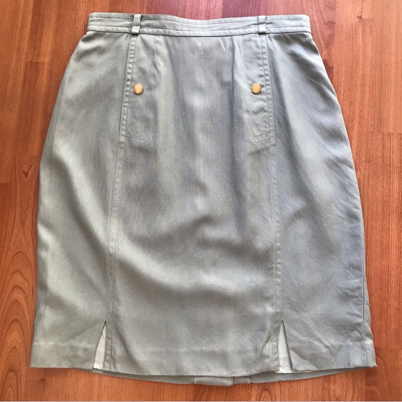 APERITIVE by WERNER | Vintage Tailored 100% Silk Green Mini Skirt Size 10 - Picture 9 of 15